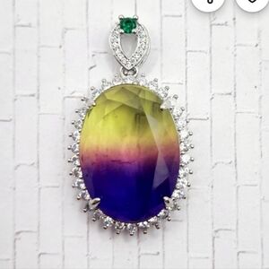 🆕️ Simulated Tourmaline, Simulated Emerald and CZ Pendant in Silvertone